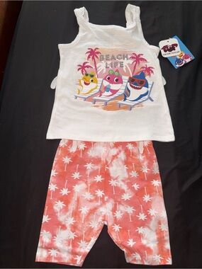 Kids White 'Beach Life' Tank & Coral Palm-Print Pajama Set